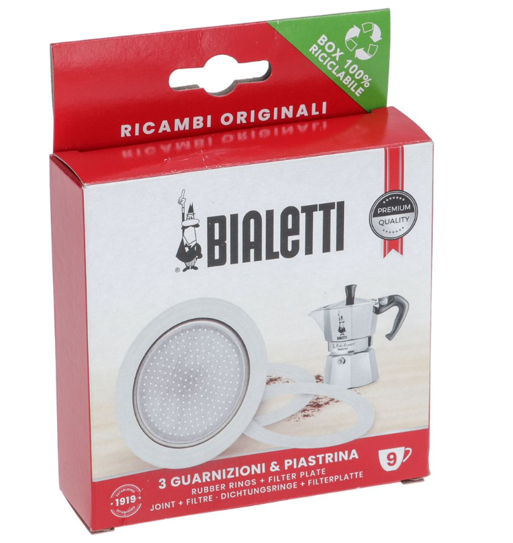 Bialetti 3 Φλάντζες Και Ανταλλακτικό Φίλτρο Καφετιέρας για Ιταλικά Μπρίκια Espresso 9 Cup 80000035